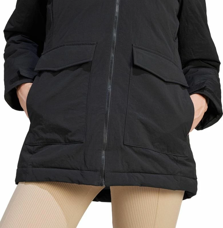 Dolga jakna z odstranljivim umetnim krznom adidas, ženska, črna