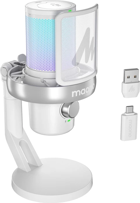 Brezžični kondenzatorski mikrofon Maono DM40 Pro, AI Voice Changer, RGB, bel