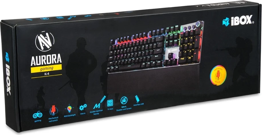Mehanska/LED osvetljena tastatura iBox Aurora K-4 USB, črna