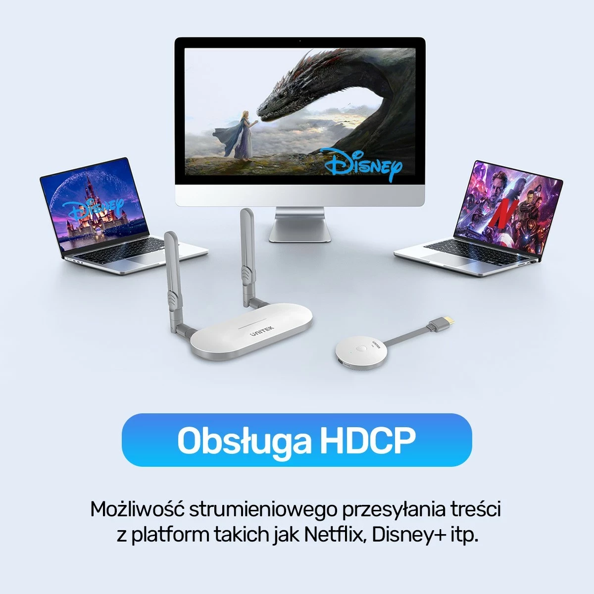 Brezžični HDMI oddajnik in sprejemnik Unitek, podaljšek do 50 m, bel