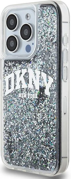 Ovitek za telefon z tekočimi bleščicami in velikim logotipom DKNY za iPhone 14 Pro, črn