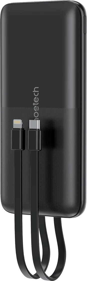 Powerbank Choetech B654, 10000 mAh, 22,5 W, USB-A/USB-C/micro USB, vgrajena kabela USB-C/Lightning, črn