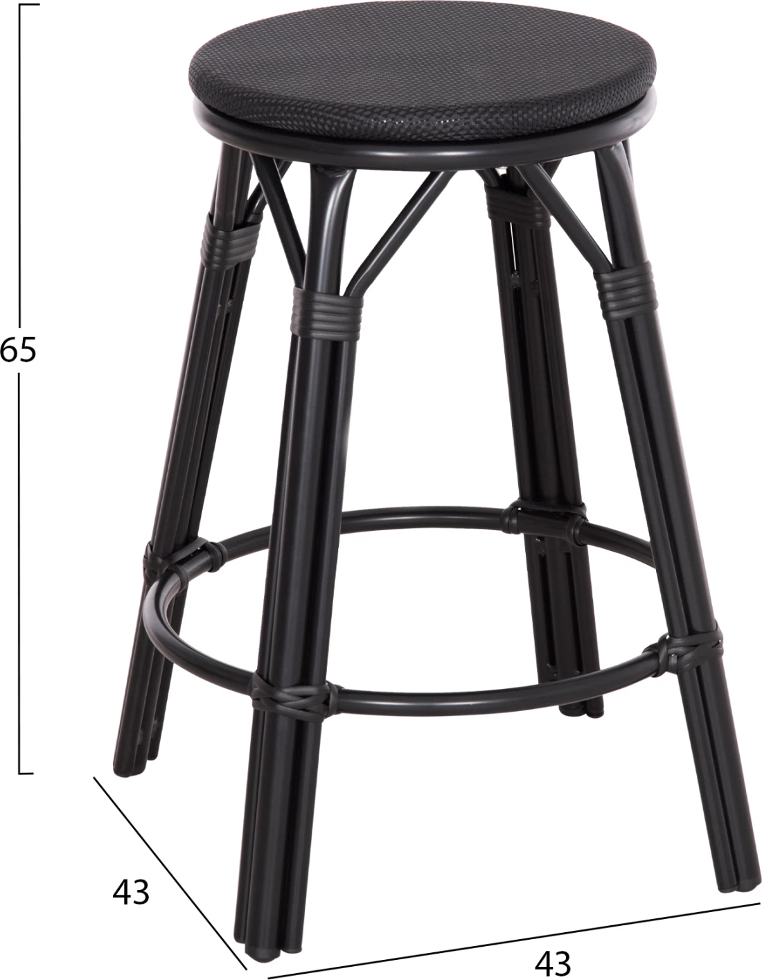 Aluminijasti barski stol srednje višine CHINO FH6286.02 videz bambusa in tekstilen v črni barvi Φ43x65Hcm