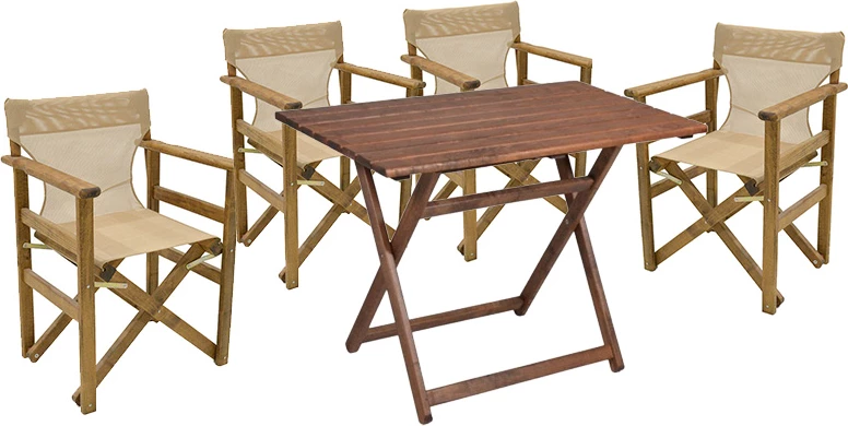 Jedilna miza s stoli Retto, set 5 kosov, iz trdne bukovine, oreh/PVC rjava, 100x60x71 cm