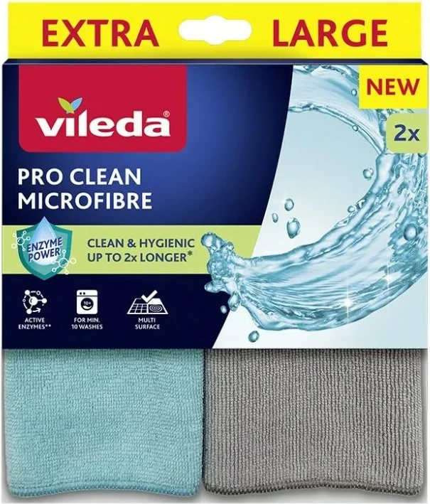 Prah za čiščenje Vileda Pro Clean mikrovlaken z encimi, 2 kosa, siva