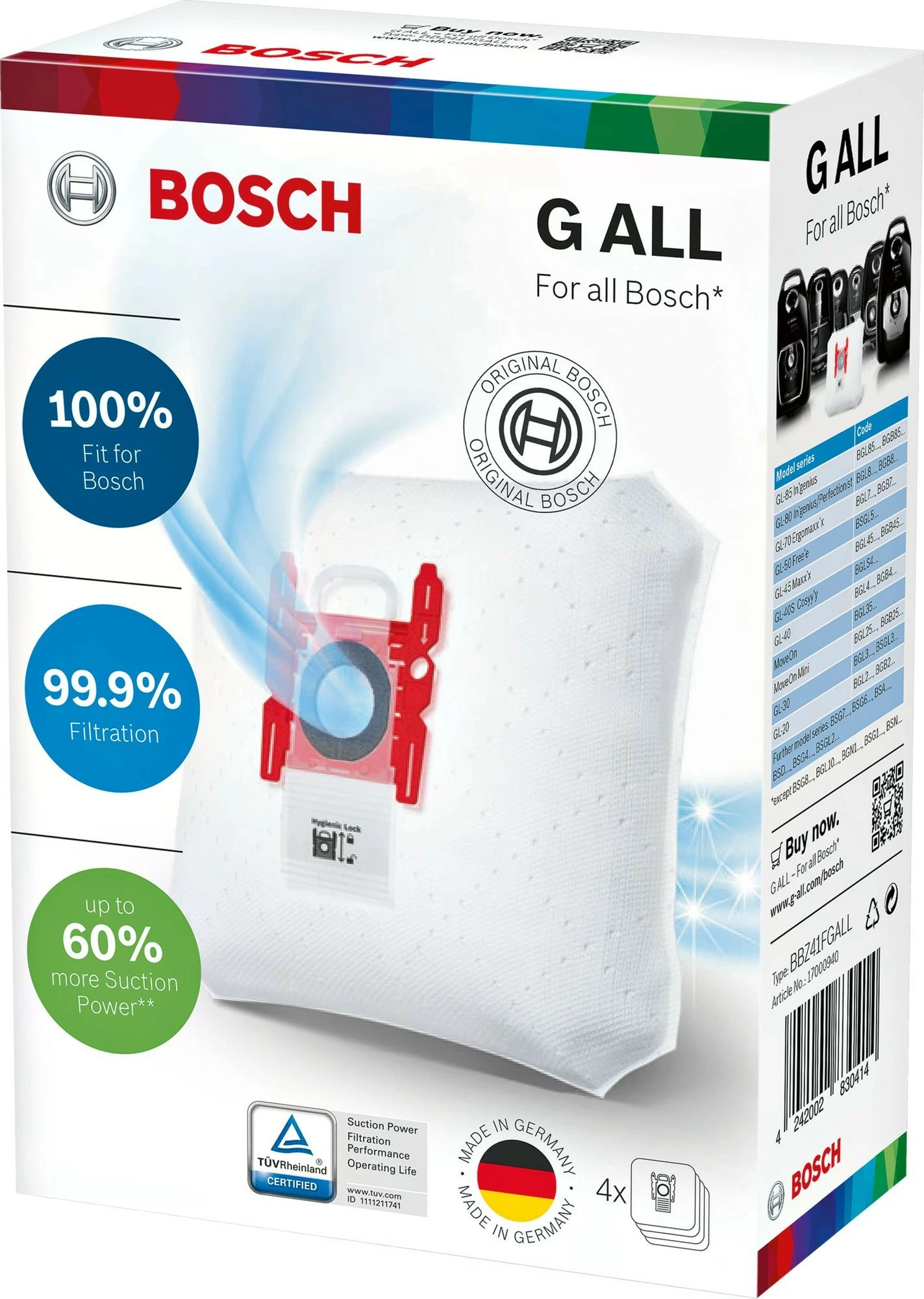 Vrečke za prah Bosch Siemens 17000940, za boben, bele