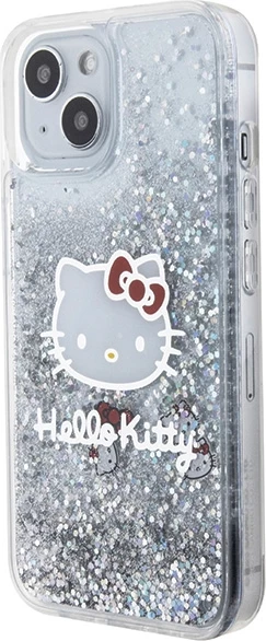 Ovitek za telefon z tekočimi bleščicami 'Liquid Glitter Charms' Kitty Head, Hello Kitty, za iPhone 15, srebrn