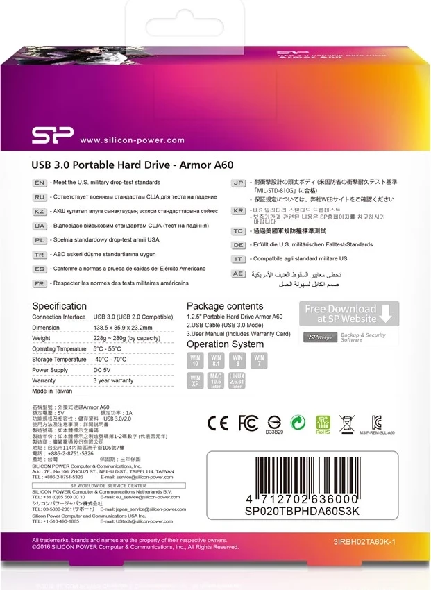 Zunanji trdi disk Silicon Power Armor A60, 2TB, črn