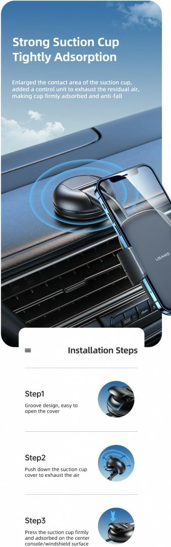 Držalo za telefon za avto USAMS US-ZJ063, črno