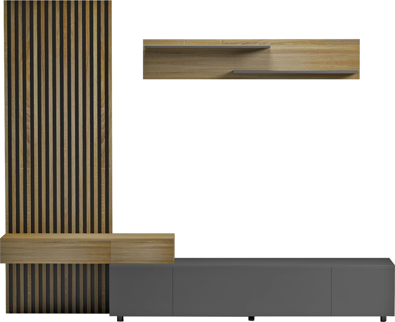 Kombinacija TV pohištva DORT FH18076.02 melamin v sonoma-črni barvi 249.5x42.2x199.5H cm