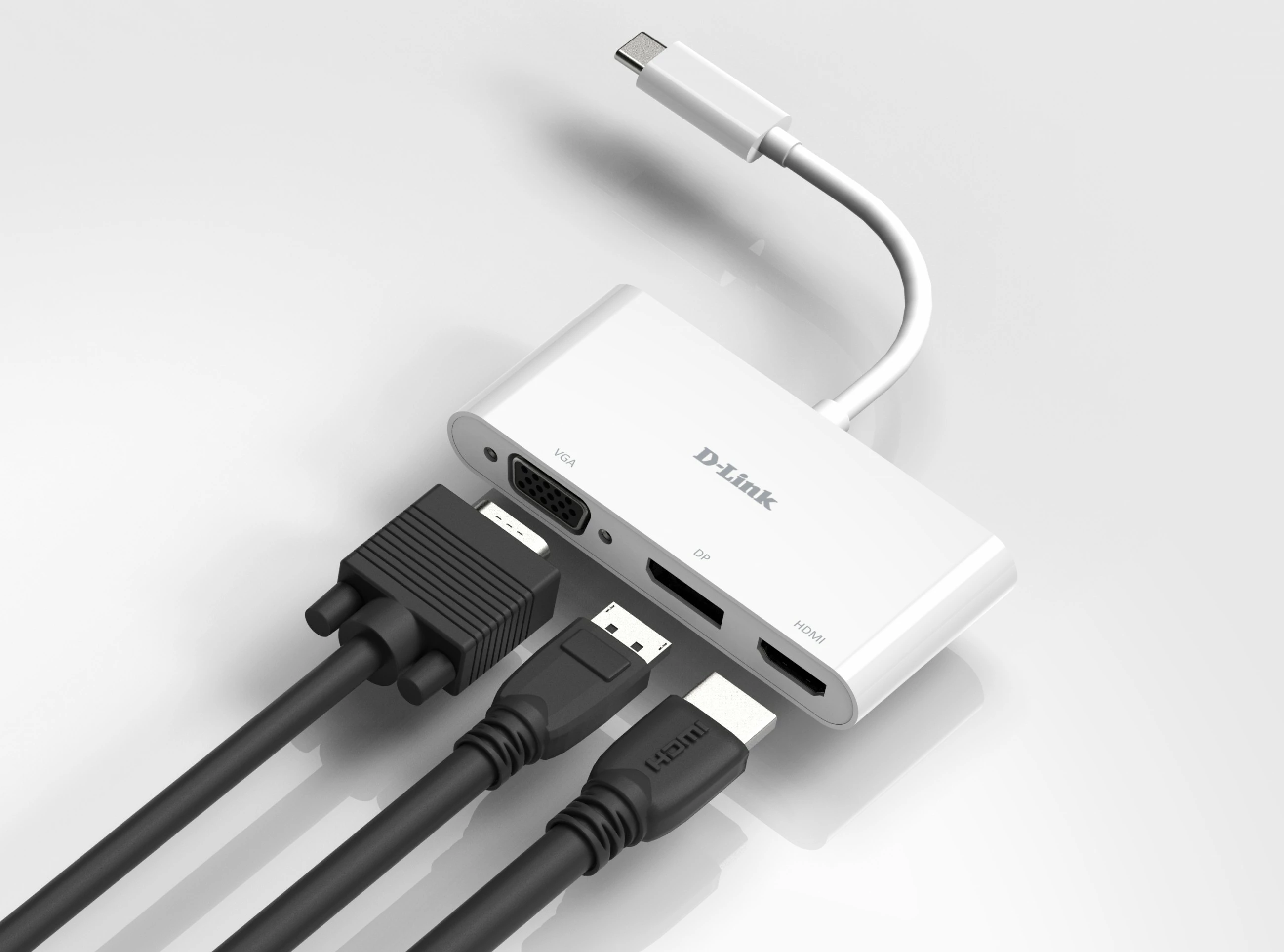 Adapter USB-C s 3 video vrati D-Link DUB-V310, bel