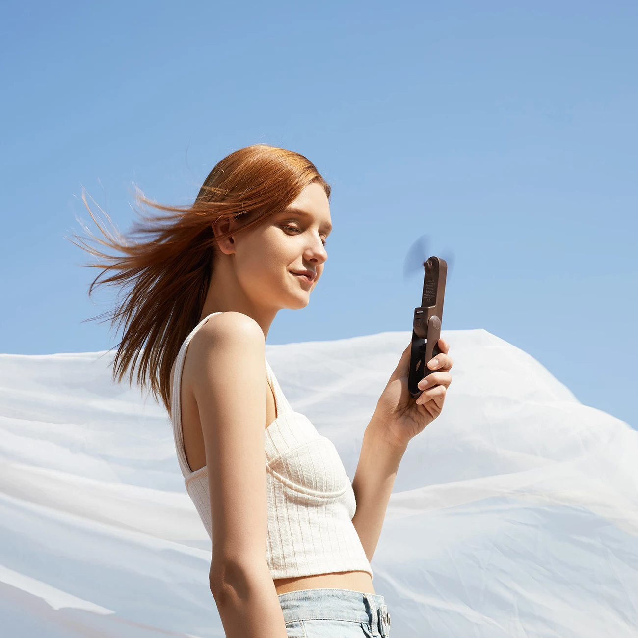 Prenosni ventilator Jisulife Life8, 2000 mAh, USB-C, power bank, rjav