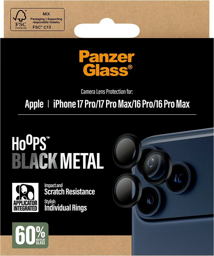 Ovitek za kamero PanzerGlass Hoops za iPhone 17 Pro/Pro Max in 16 Pro/Pro Max, črn