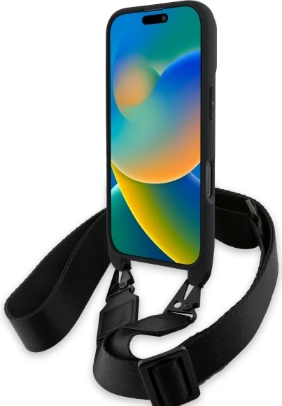 Ovitek za telefon z vgrajenim trakom, BMW M Edition Carbon Tricolor Lines, za iPhone 16 Pro, črn