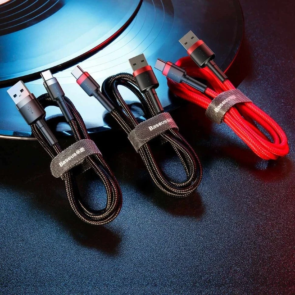 USB kabel, 2 m, USB A na USB C, črn in rdeč Baseus Cafule