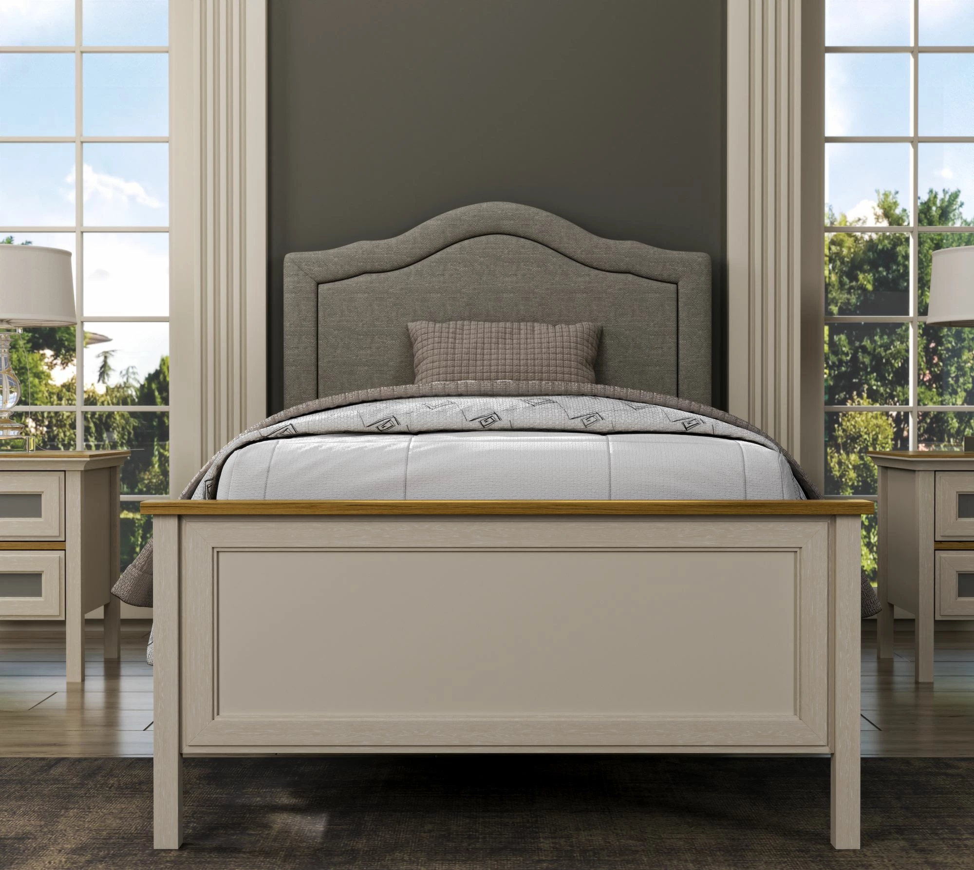 Enojni posteljni okvir Skye Decor, krem, hrast, siv, FRN-21018
