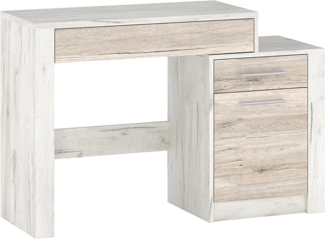 Miza za ličenje z ogledalom Neruda, antično bela hrast, 114,5x39,5x76 cm