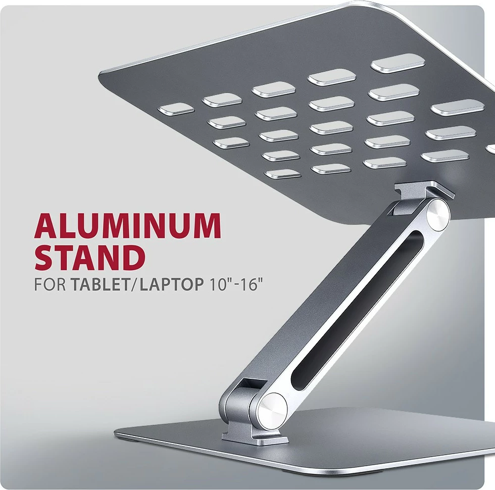 Nastavljiv aluminijast nosilec za prenosnik 10–16", AXAGON STND-LQ, siv