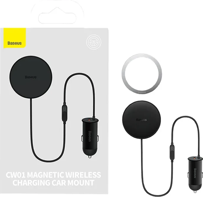 Magnetni nosilec za avto z brezžičnim polnjenjem 15W in USB-A polnilcem 25W, Baseus CW01, črn