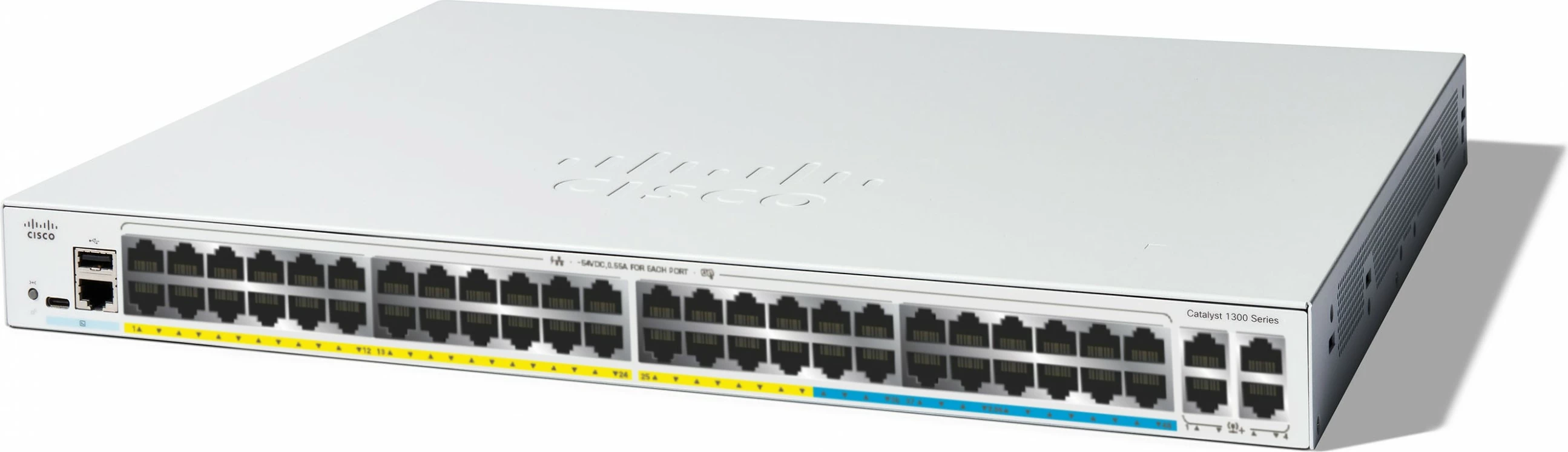 Upravljen preklopnik Cisco Catalyst C1300-48MGP-4X, L2/L3, 48 vrat, PoE, za vgradnjo v rack