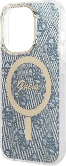 Ovitek za telefon in brezžični polnilec, Guess GUBPP14XH4EACSB, za iPhone 14 Pro Max 6,7", modra