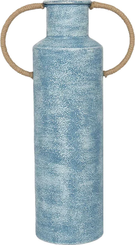 Dekorativna vaza, metal, modro-bela z naravnim vrvjo, 34x17x60 cm — Atlantic