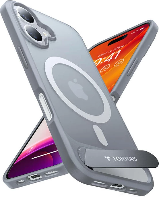 Ovitek Torras Pstand Series za iPhone 16 Plus, titansko siva