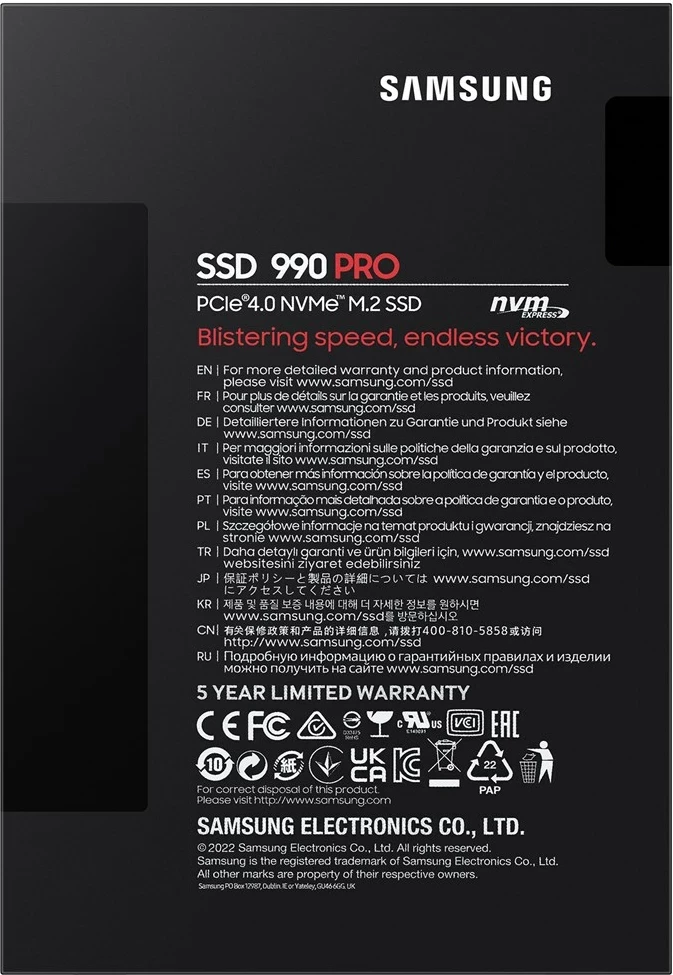 SSD, 4 TB, M.2, PCI Express 4.0, NVMe, V-NAND MLC Samsung 990 PRO