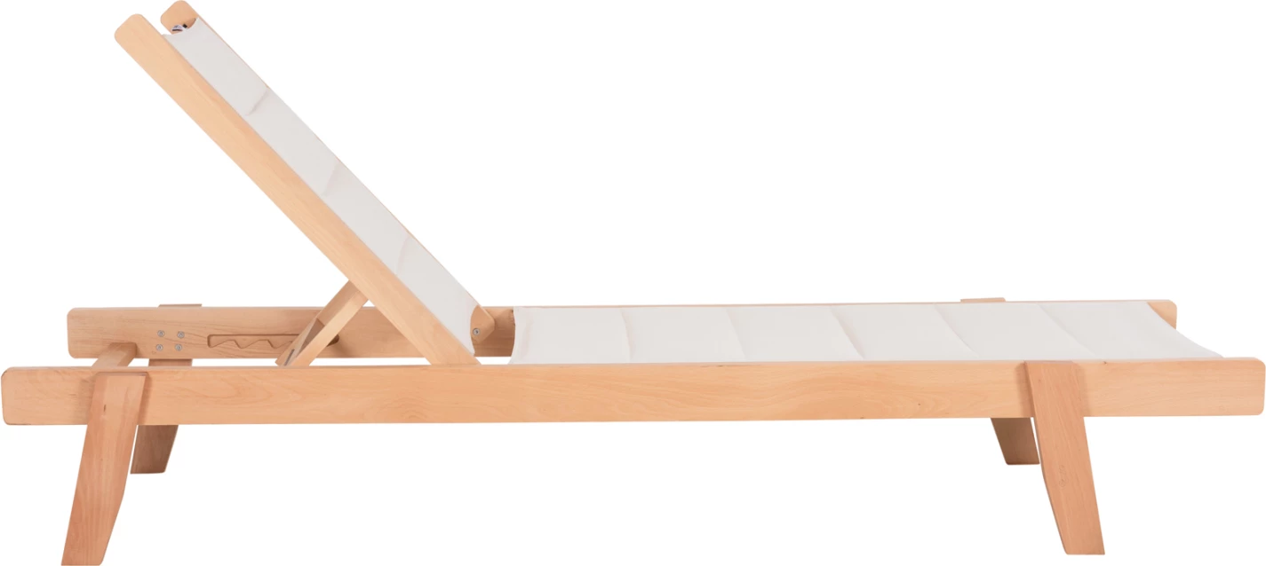 Plažni ležalnik MILOS FH10650.01 iz bukovega lesa v naravni barvi z ecru prevleko iz tekstilena 204x65x92,5H cm