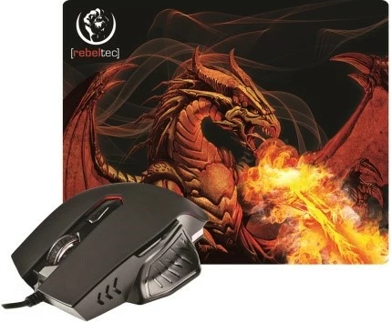 Gaming set miš + podloga Rebeltec RED DRAGON, LED osvetlitev, 2400 DPI, črno, dekorativno