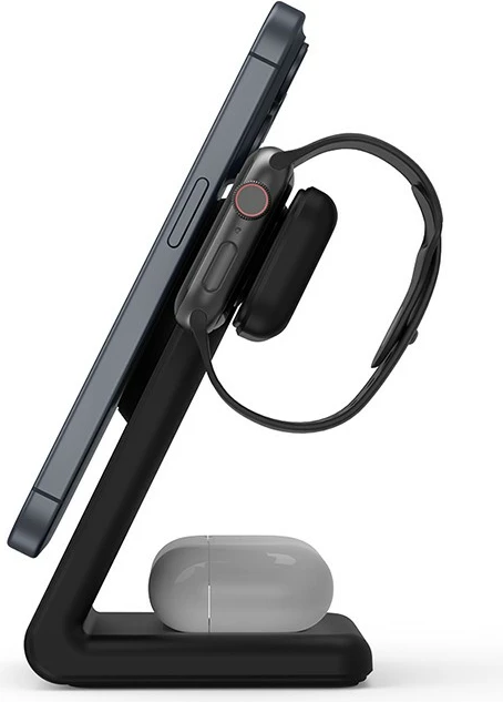 Brezžični polnilec 3-v-1 MagSpot z MagSafe, CRONG, za iPhone, Apple Watch in AirPods, 20 W, črn