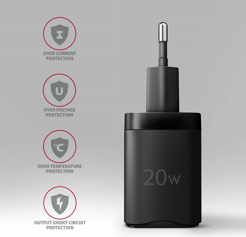 Stenski polnilec, 20 W, 2 vhoda (USB-C PD + USB-A QC), črn, AXAGON ACU-PQ20