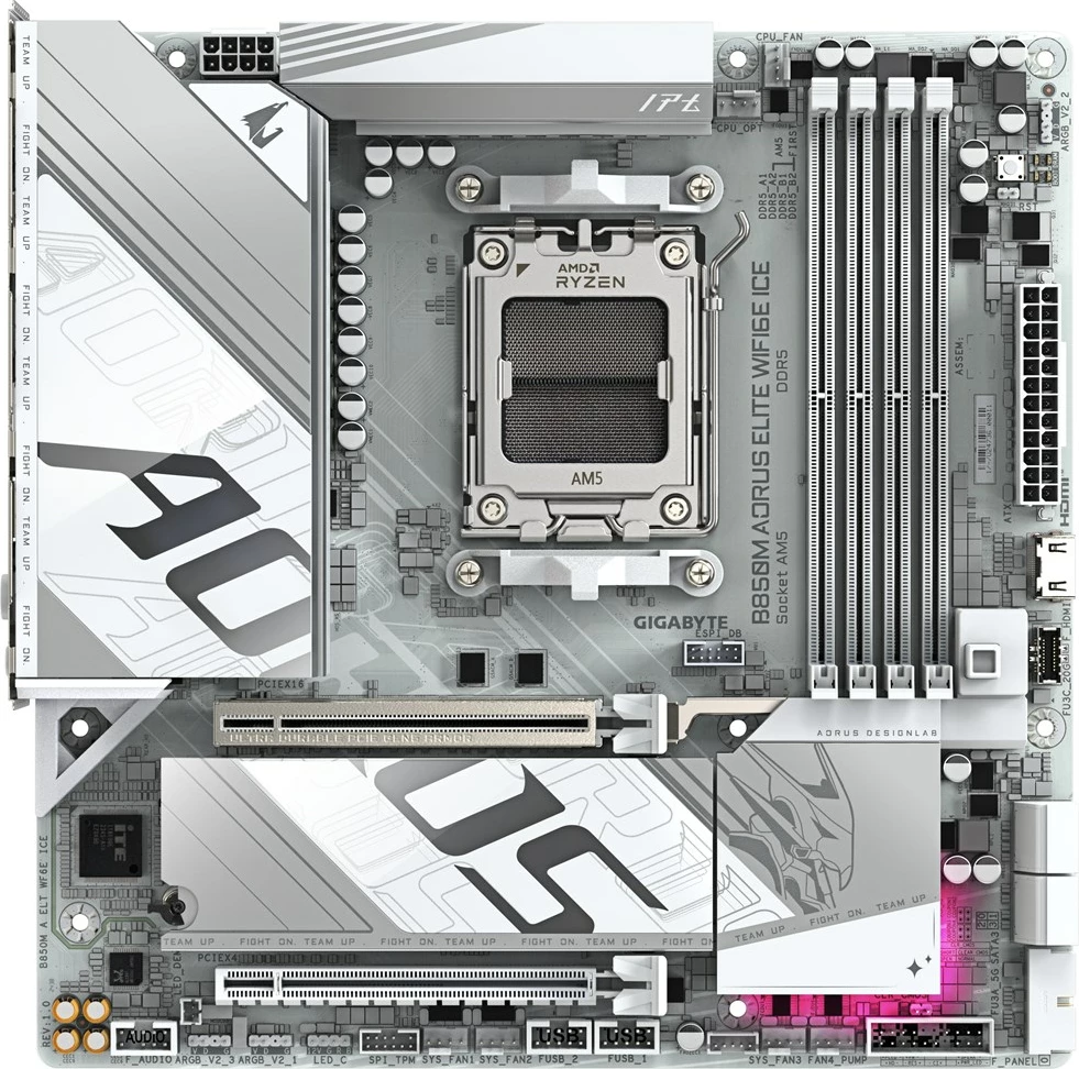 Matična plošča Gigabyte B850M AORUS ELITE WIFI6E ICE, Socket AM5, za AMD Ryzen 9000, bela