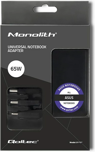 Polnilec za prenosnik Qoltec 51757, 65 W, črn