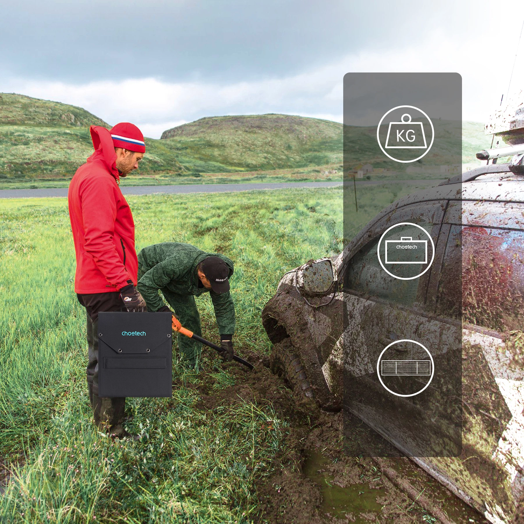 Zložljiv sončni polnilec Choetech SC009-V2, 100 W, 2x USB-A, USB-C, črn