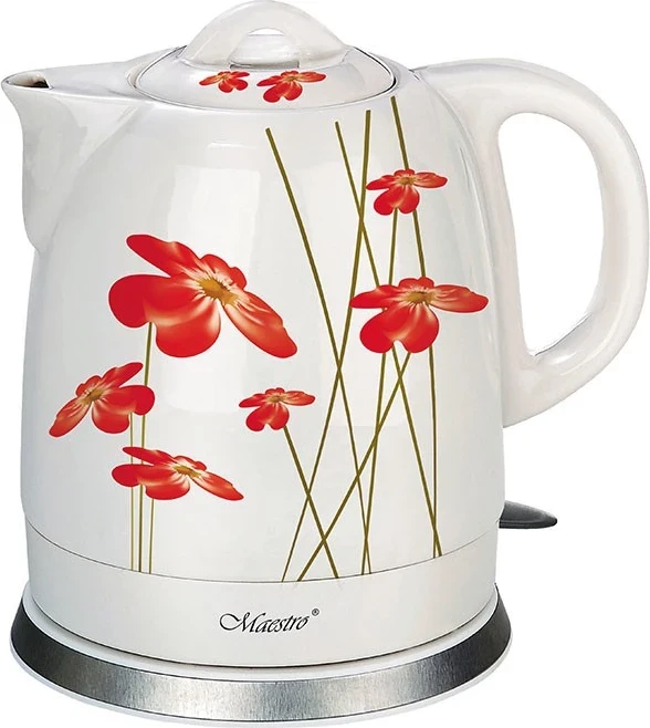 Električni ibrik, 1,5 L, 1200 W, bel z rdečimi cvetovi Maestro MR-066-RED FLOWERS