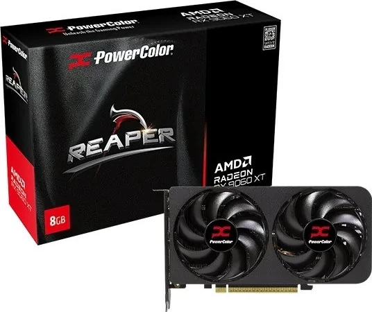 Grafična kartica PowerColor RX9060XT 8G-A, 8 GB GDDR6, AMD Radeon, 2 ventilatorja, črna