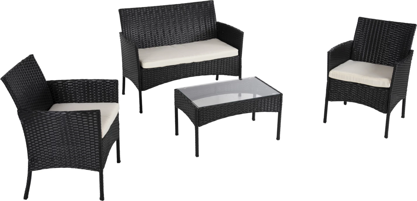 Zunanji lounge set 4 kosov STASIA FH6089.04 sintetični ratan v črni barvi - blazine v bež barvi