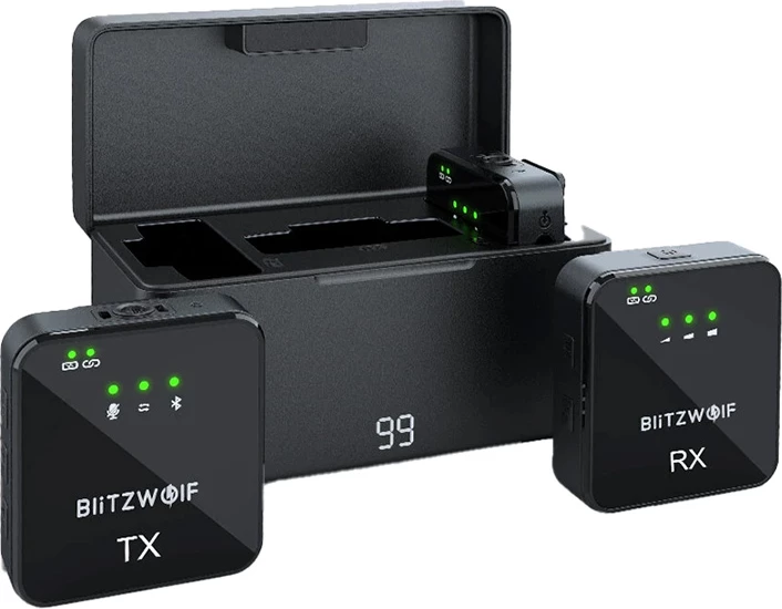 Brezžični lavalier mikrofon BlitzWolf BW-SX63, 1000 mAh, črn