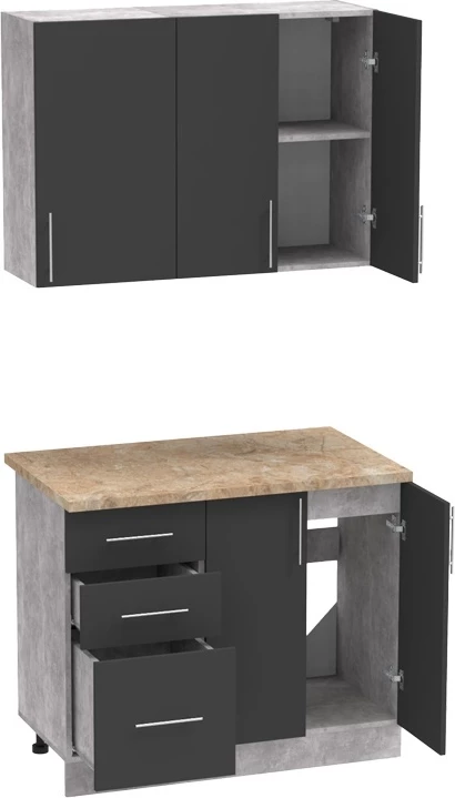 Kuhinjski element Festa I, melamin, temno siva in sonoma, delovna plošča 100x60x85 cm