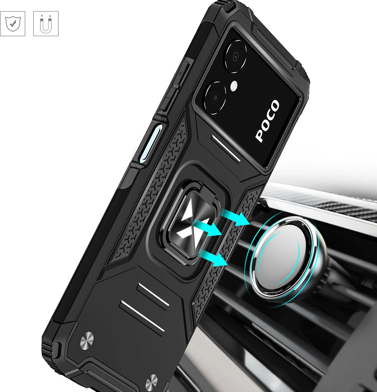 Ovitek z obročkom in stojalom Ring Armor za Samsung Galaxy A03, Wozinsky, črn