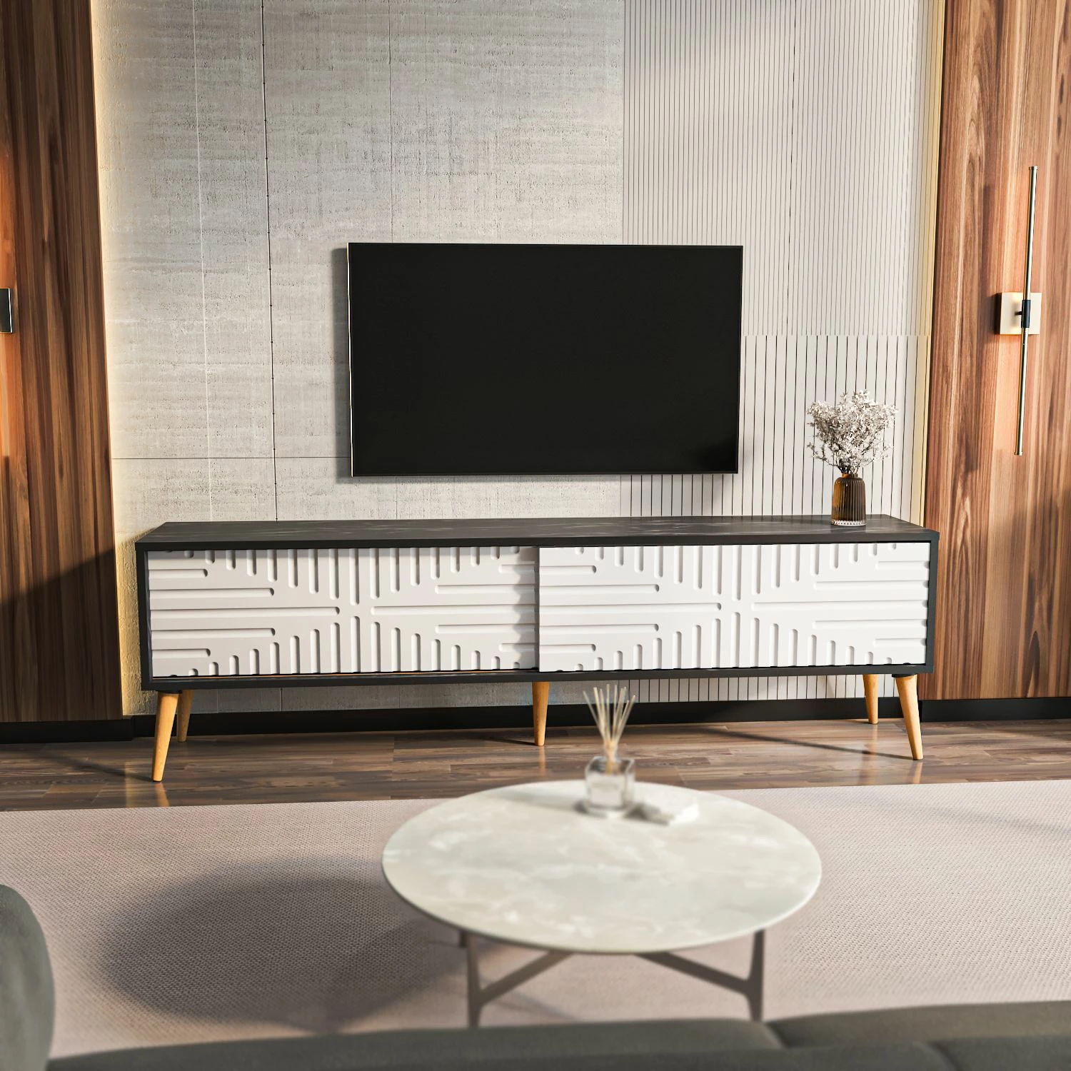 Komoda za TV Skye Decor, črna in bela