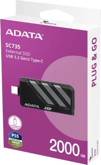 Zunanji SSD Adata SC735, 2TB, USB 3.2 Gen2 Type-C, črn/siv