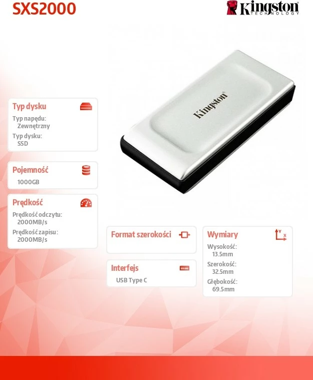 Zunanji SSD Kingston XS2000, 1000GB, USB 3.2 Gen2x2, črn/srebrn