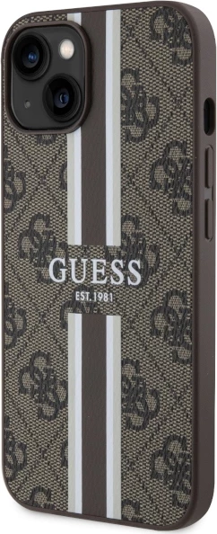 Ovitek za telefon Guess GUHMP14MP4RPSW za iPhone 14 Plus 6,7", 4G potiskane proge MagSafe, rjav