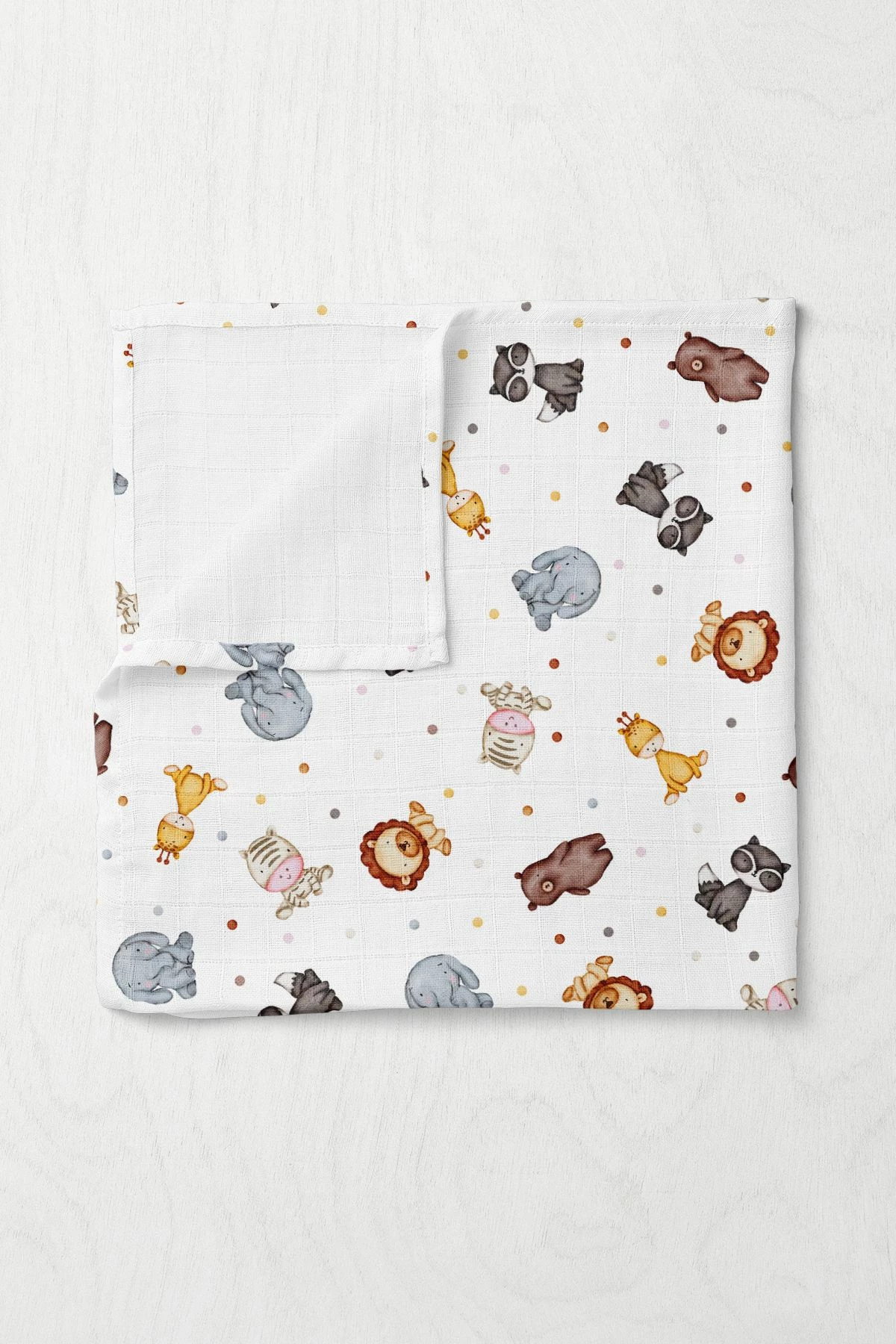 Otroška odeja 100% bombaž muslin, 75 x 100 cm, rumena, modra, oranžna, L'essentiel, Zoo