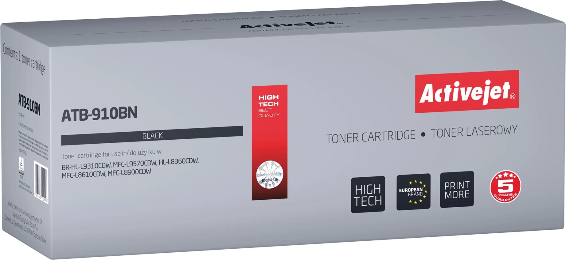 Toner za tiskanje, zamenjava za Brother TN-910BK, Activejet ATB-910BN, črn