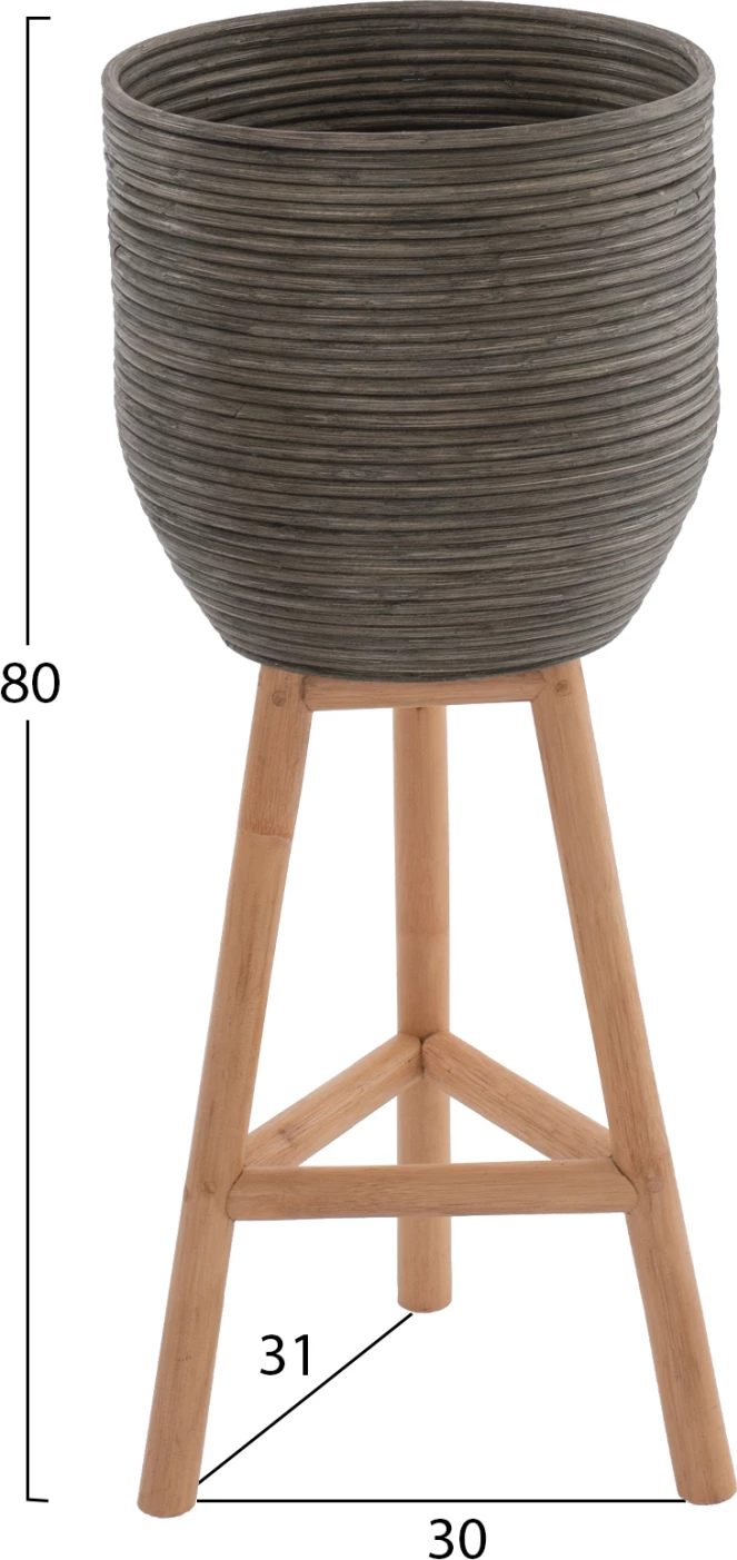 Cvetlični lonec iz ratana z bambusovimi nogami FH7815 31x30x80Hcm. Naravno-zelena