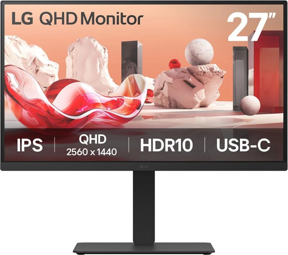 Monitor 27" QHD 2560×1440 IPS HDR10 USB-C, LG 27BA75QB / 27BA75QB-B.AEU, črn