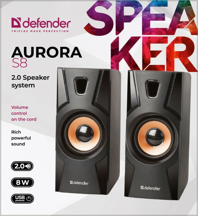 Kompakten zvočniški komplet Defender Aurora S8 2.0, 8W, USB, črn